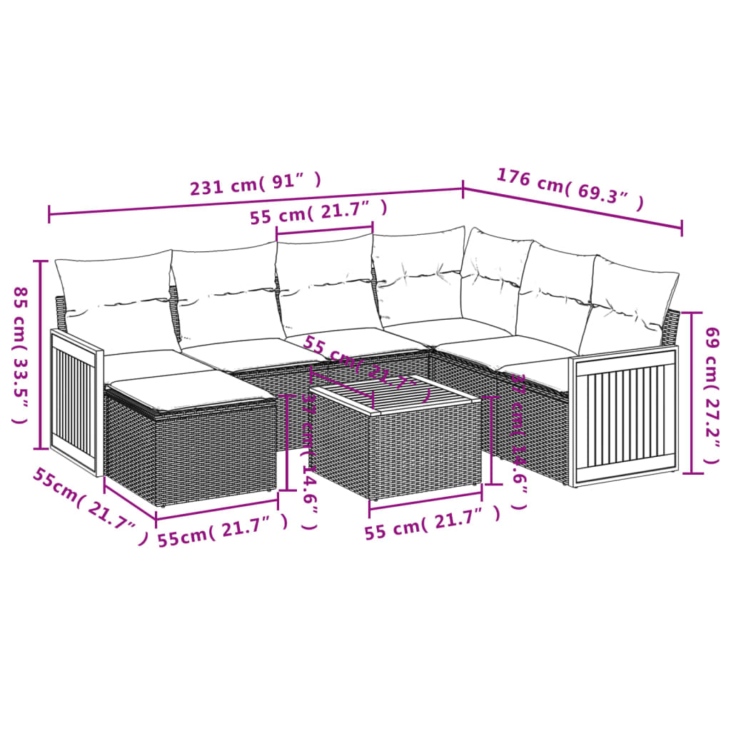 8-piece garden sofa set with cushions, black poly rattan