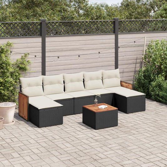8-piece garden sofa set with cushions, black poly rattan