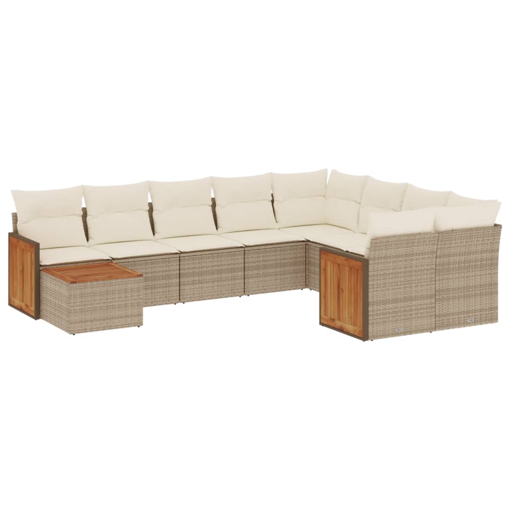 10-tlg. Garten-Sofagarnitur mit Kissen Beige Poly Rattan