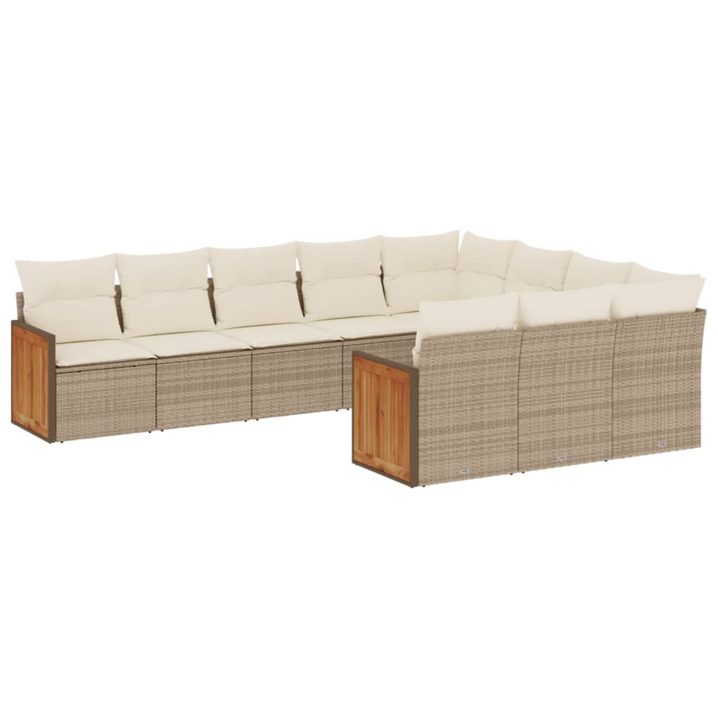 10-tlg. Garten-Sofagarnitur mit Kissen Beige Poly Rattan