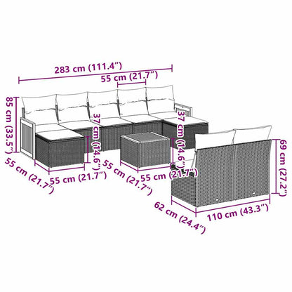 10-tlg. Garten-Sofagarnitur mit Kissen Schwarz Poly Rattan