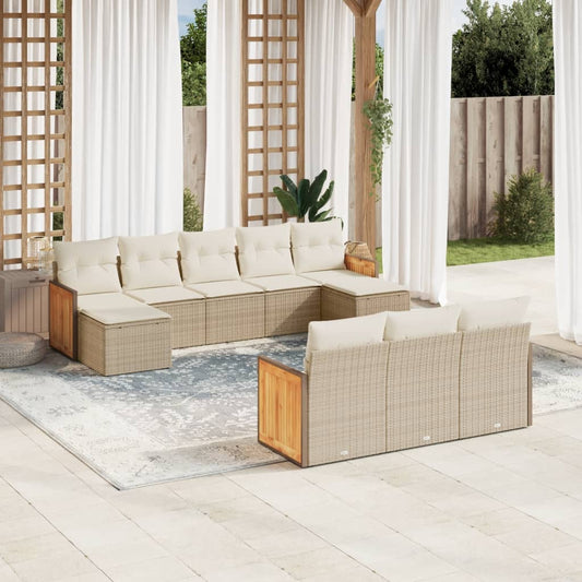 10-tlg. Garten-Sofagarnitur mit Kissen Beige Poly Rattan