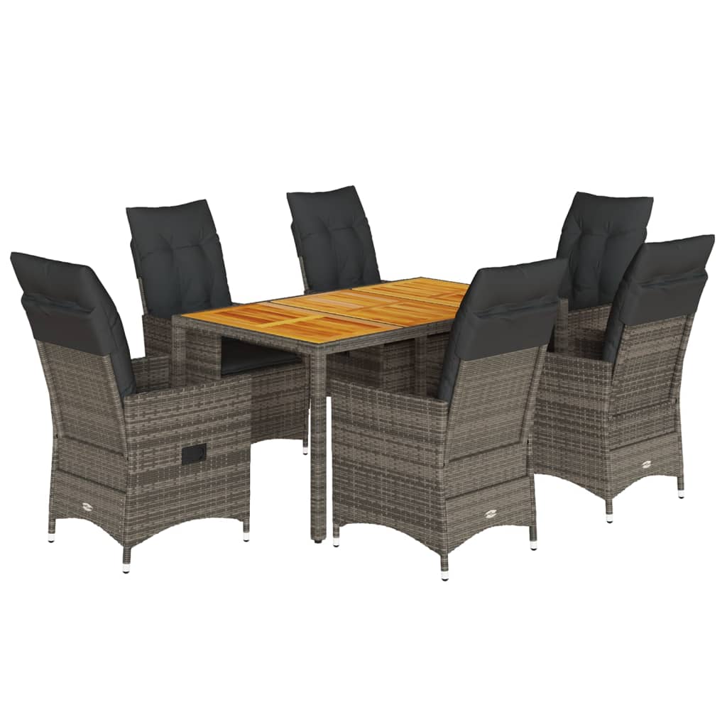 7-tlg. Garten-Essgruppe mit Kissen Grau Poly Rattan
