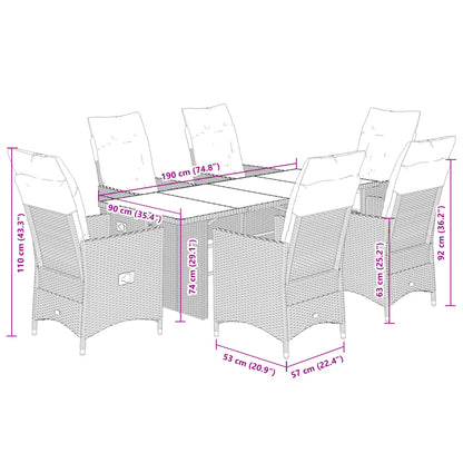7-tlg. Garten-Essgruppe mit Kissen Grau Poly Rattan