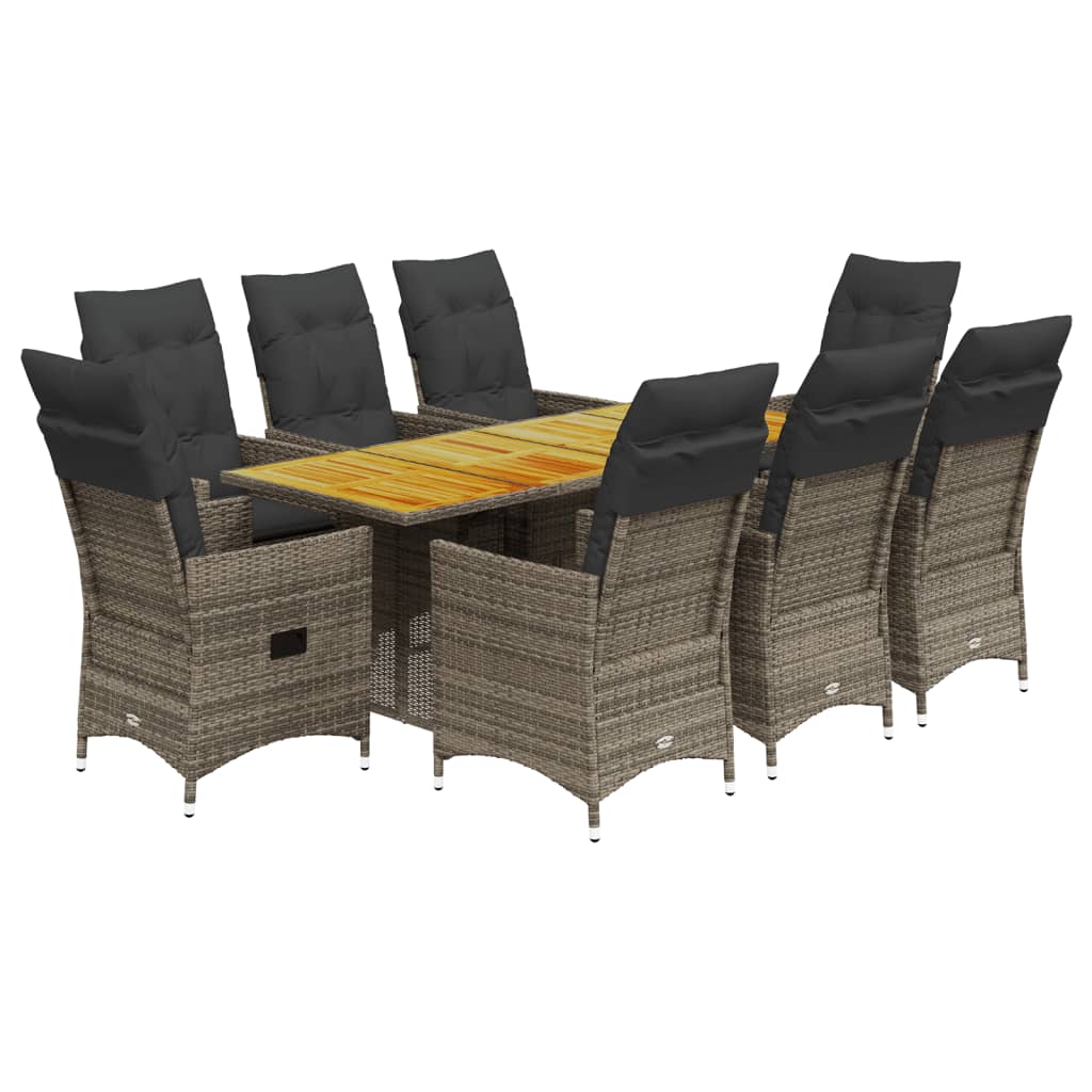9-tlg. Garten-Essgruppe mit Kissen Grau Poly Rattan