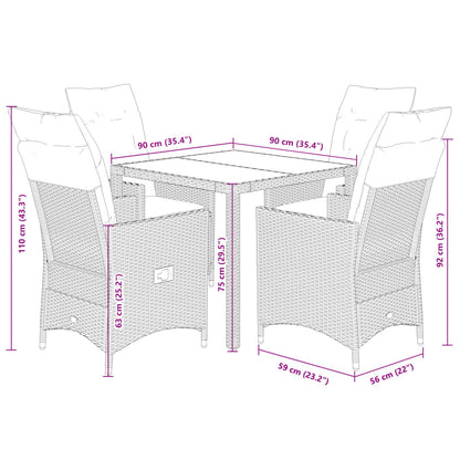 5-tlg. Garten-Essgruppe mit Kissen Grau Poly Rattan