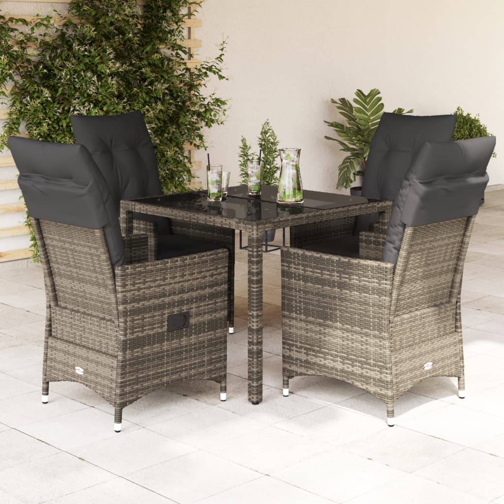 5-tlg. Garten-Essgruppe mit Kissen Grau Poly Rattan