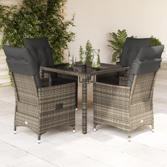 5-tlg. Garten-Essgruppe mit Kissen Grau Poly Rattan