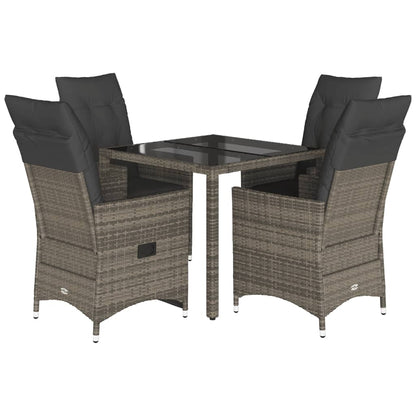 5-tlg. Garten-Essgruppe mit Kissen Grau Poly Rattan