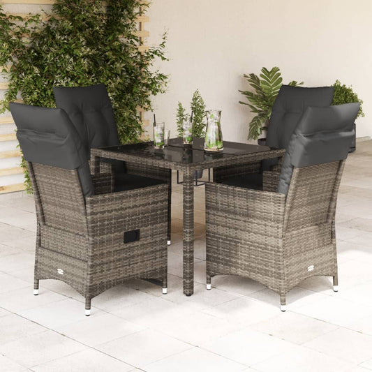 5-tlg. Garten-Essgruppe mit Kissen Grau Poly Rattan