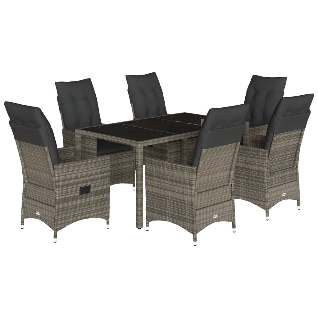 7-tlg. Garten-Essgruppe mit Kissen Grau Poly Rattan