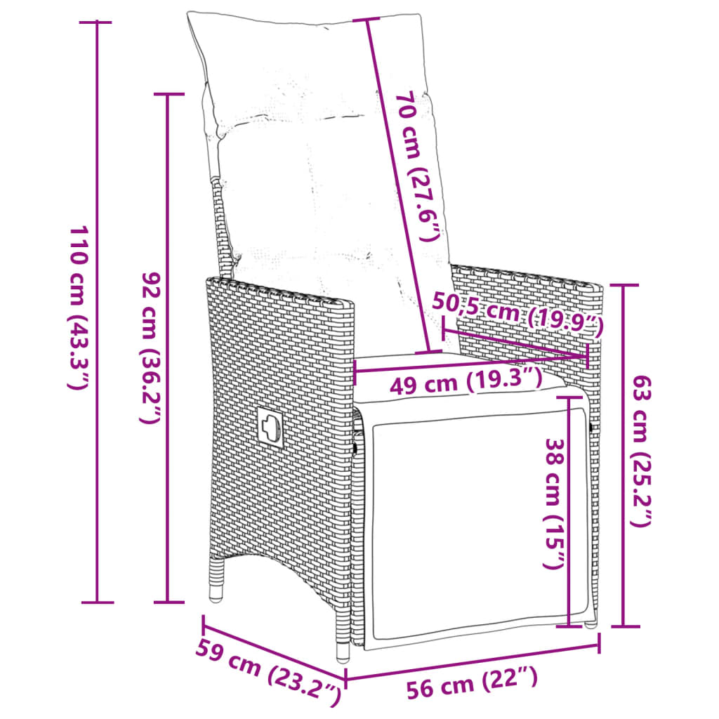 7-tlg. Garten-Essgruppe mit Kissen Grau Poly Rattan