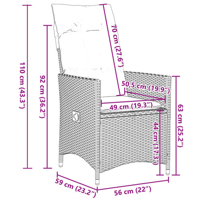 7-tlg. Garten-Essgruppe mit Kissen Grau Poly Rattan