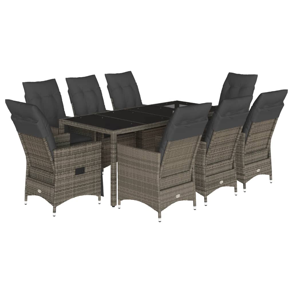 9-tlg. Garten-Essgruppe mit Kissen Grau Poly Rattan