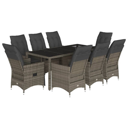 9-tlg. Garten-Essgruppe mit Kissen Grau Poly Rattan