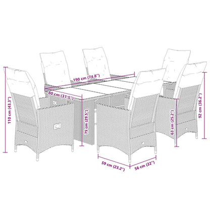 7-tlg. Garten-Essgruppe mit Kissen Grau Poly Rattan