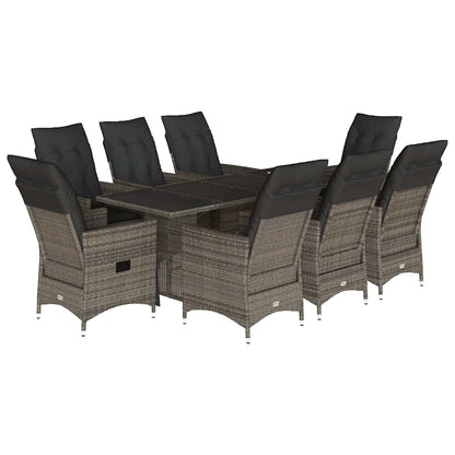 9-tlg. Garten-Essgruppe mit Kissen Grau Poly Rattan