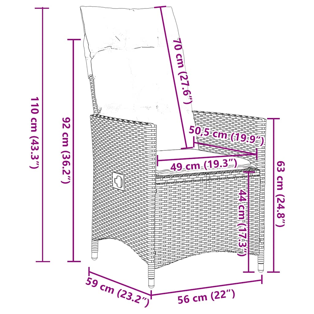9-tlg. Garten-Essgruppe mit Kissen Braun Poly Rattan