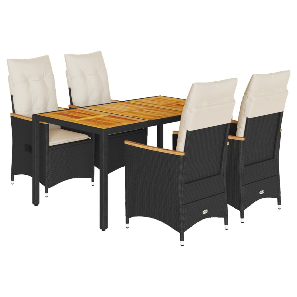 5-tlg. Garten-Essgruppe mit Kissen Schwarz Poly Rattan