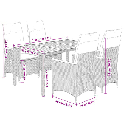5-tlg. Garten-Essgruppe mit Kissen Schwarz Poly Rattan