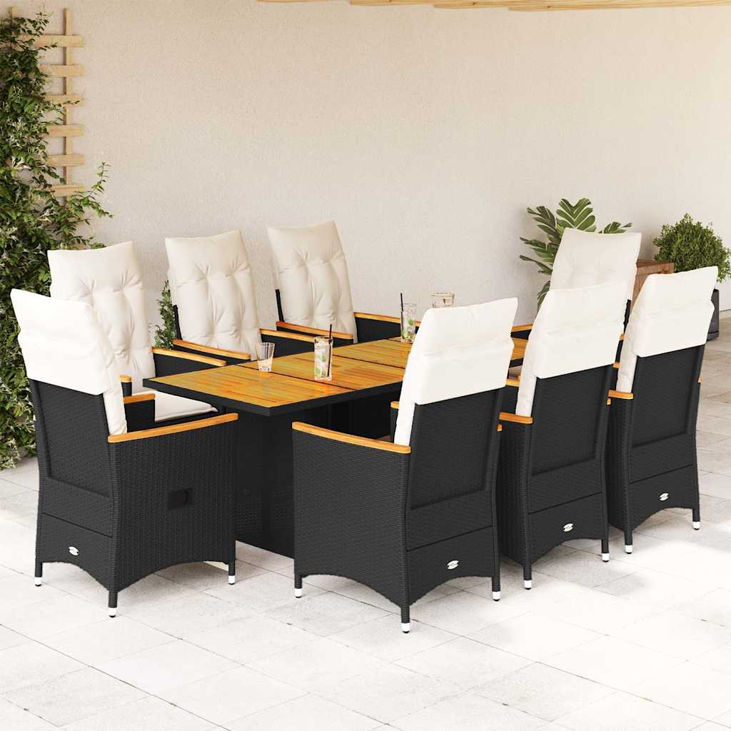 9-tlg. Garten-Essgruppe mit Kissen Schwarz Poly Rattan