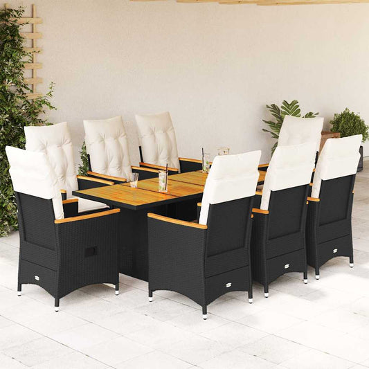 9-tlg. Garten-Essgruppe mit Kissen Schwarz Poly Rattan