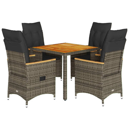 5-tlg. Garten-Essgruppe mit Kissen Grau Poly Rattan