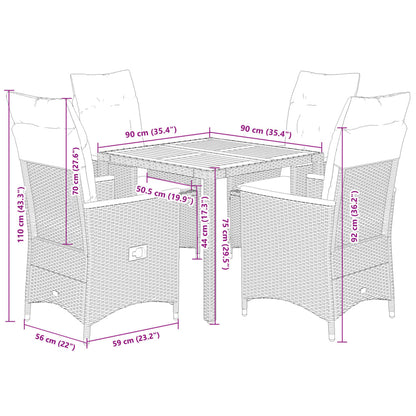 5-tlg. Garten-Essgruppe mit Kissen Grau Poly Rattan