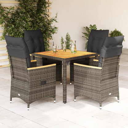 5-tlg. Garten-Essgruppe mit Kissen Grau Poly Rattan