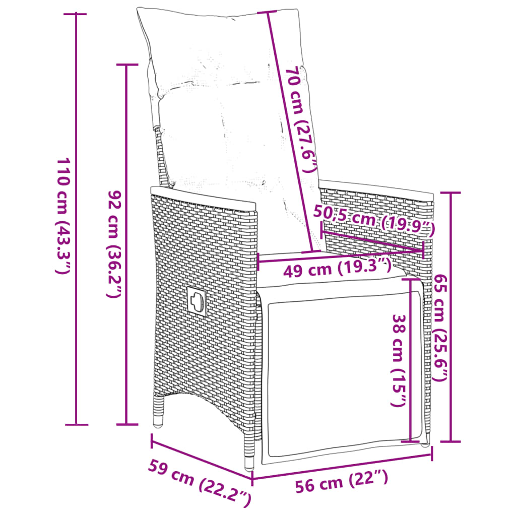 5-tlg. Garten-Essgruppe mit Kissen Grau Poly Rattan