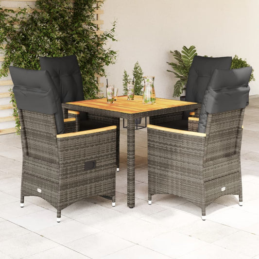 5-tlg. Garten-Essgruppe mit Kissen Grau Poly Rattan