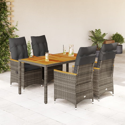 5-tlg. Garten-Essgruppe mit Kissen Grau Poly Rattan