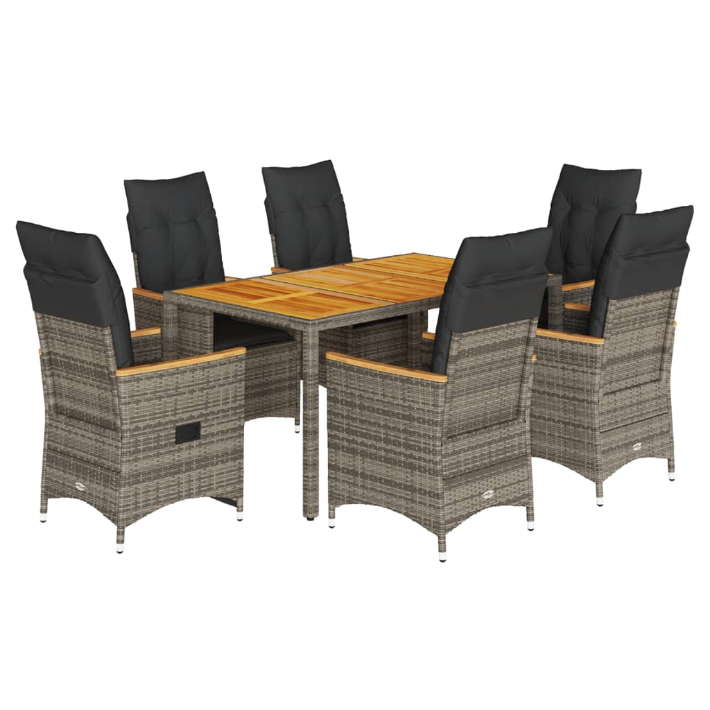 7-tlg. Garten-Essgruppe mit Kissen Grau Poly Rattan