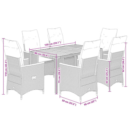 7-tlg. Garten-Essgruppe mit Kissen Grau Poly Rattan