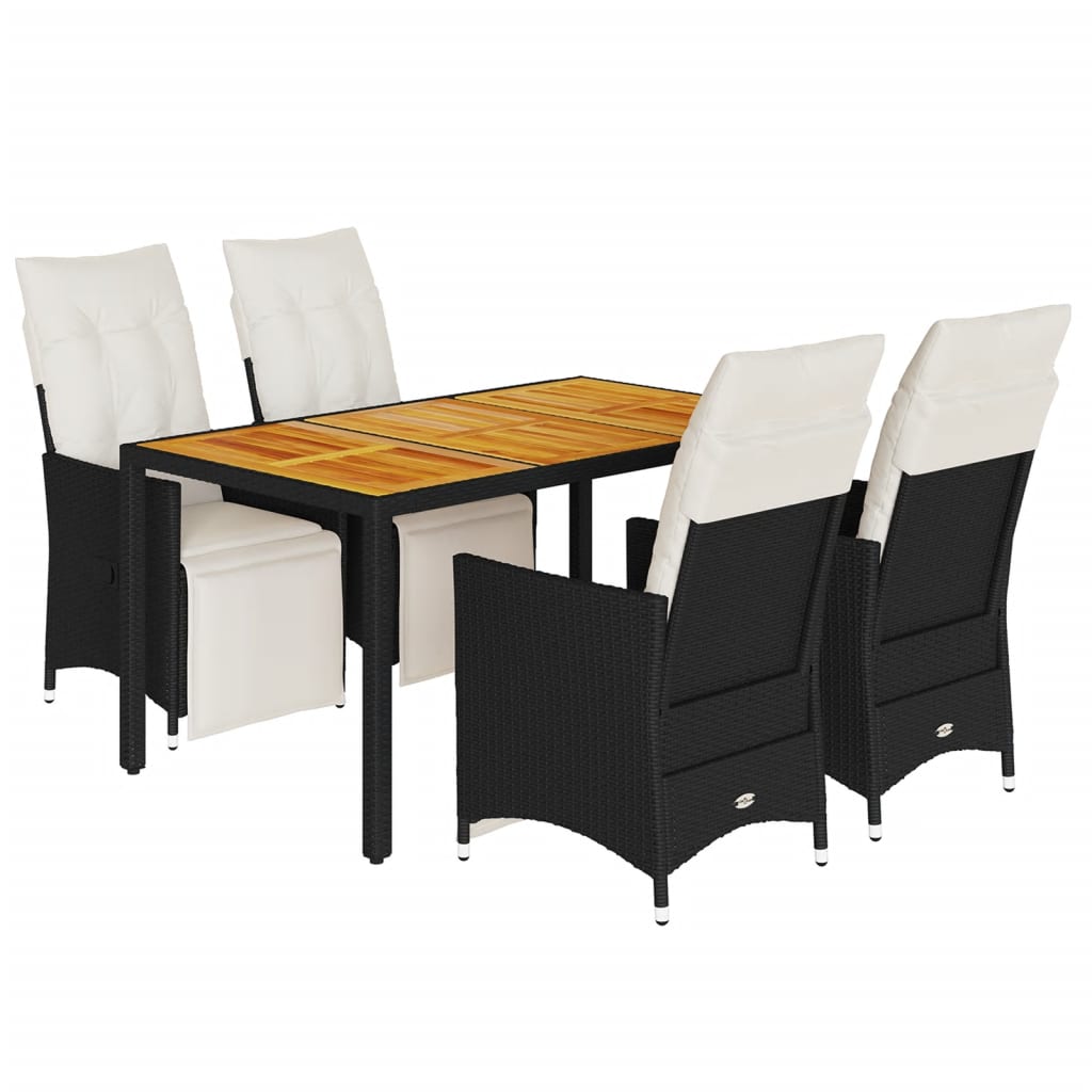 5-tlg. Garten-Essgruppe mit Kissen Schwarz Poly Rattan