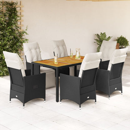 7-tlg. Garten-Essgruppe mit Kissen Schwarz Poly Rattan