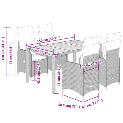 5-tlg. Garten-Bistro-Set mit Kissen Schwarz Poly Rattan