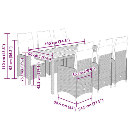 7-tlg. Garten-Bistro-Set mit Kissen Schwarz Poly Rattan