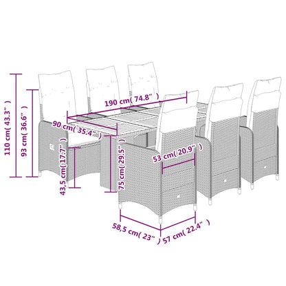 7-tlg. Garten-Bistro-Set mit Kissen Schwarz Poly Rattan