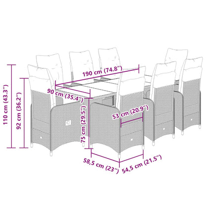 9-tlg. Garten-Bistro-Set mit Kissen Schwarz Poly Rattan