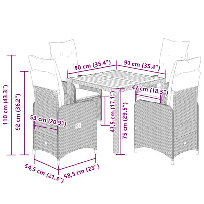 5-tlg. Garten-Bistro-Set mit Kissen Beige Poly Rattan
