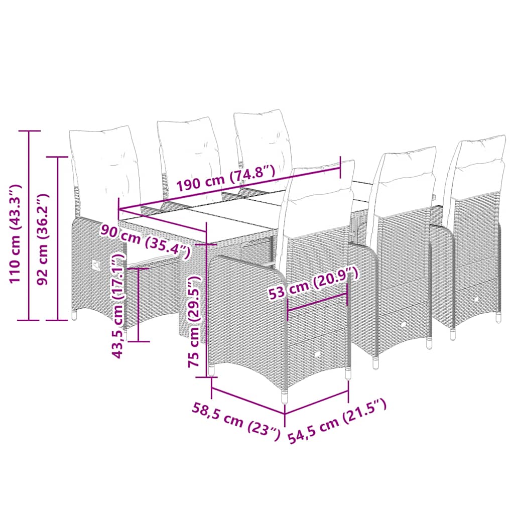 7-tlg. Garten-Bistro-Set mit Kissen Beige Poly Rattan