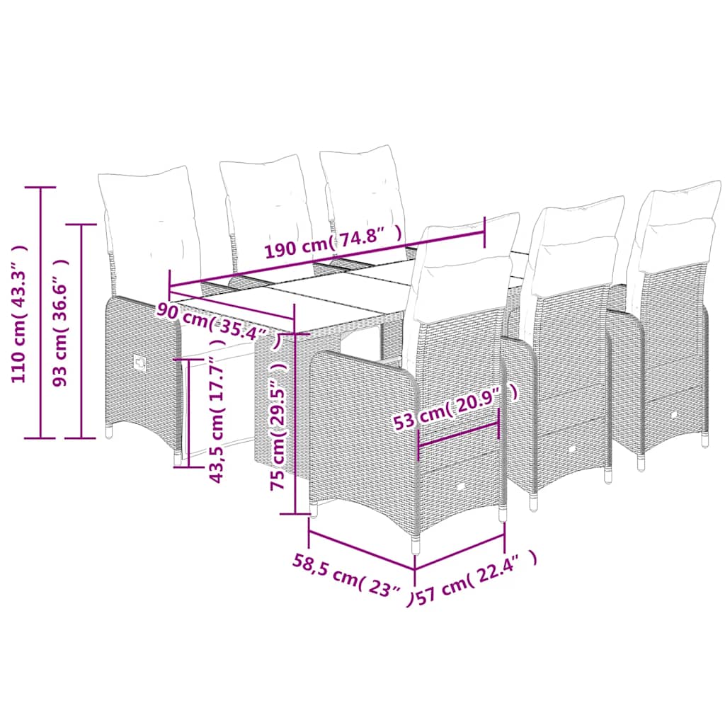 7-tlg. Garten-Bistro-Set mit Kissen Braun Poly Rattan