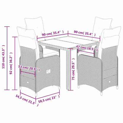 5-tlg. Garten-Bistro-Set mit Kissen Braun Poly Rattan