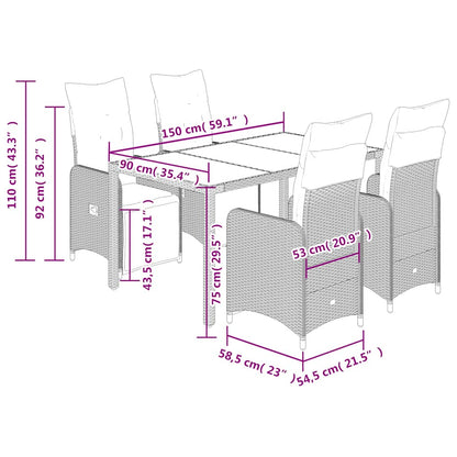 5-tlg. Garten-Bistro-Set mit Kissen Braun Poly Rattan