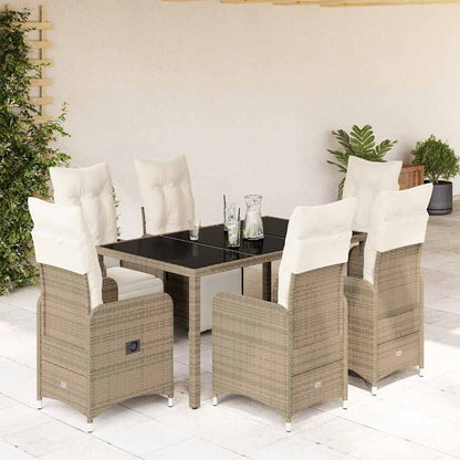 7-tlg. Garten-Bistro-Set mit Kissen Braun Poly Rattan