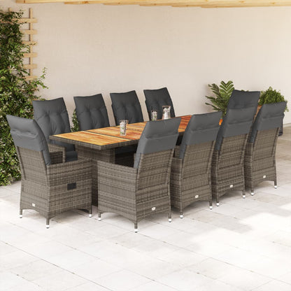 11-tlg. Garten-Bistro-Set mit Kissen Grau Poly Rattan
