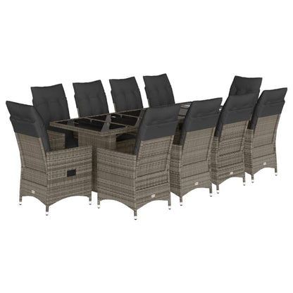 11-tlg. Garten-Bistro-Set mit Kissen Grau Poly Rattan