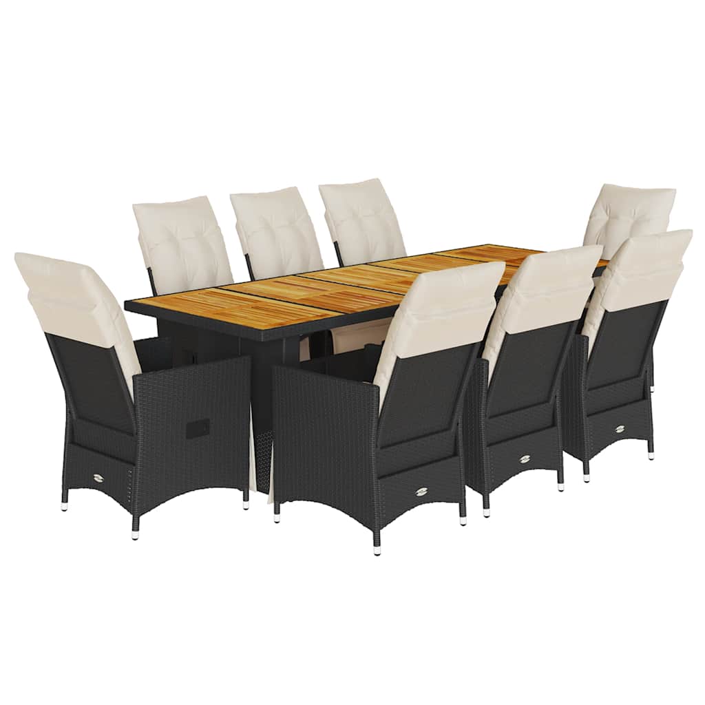 9-tlg. Garten-Bistro-Set mit Kissen Schwarz Poly Rattan