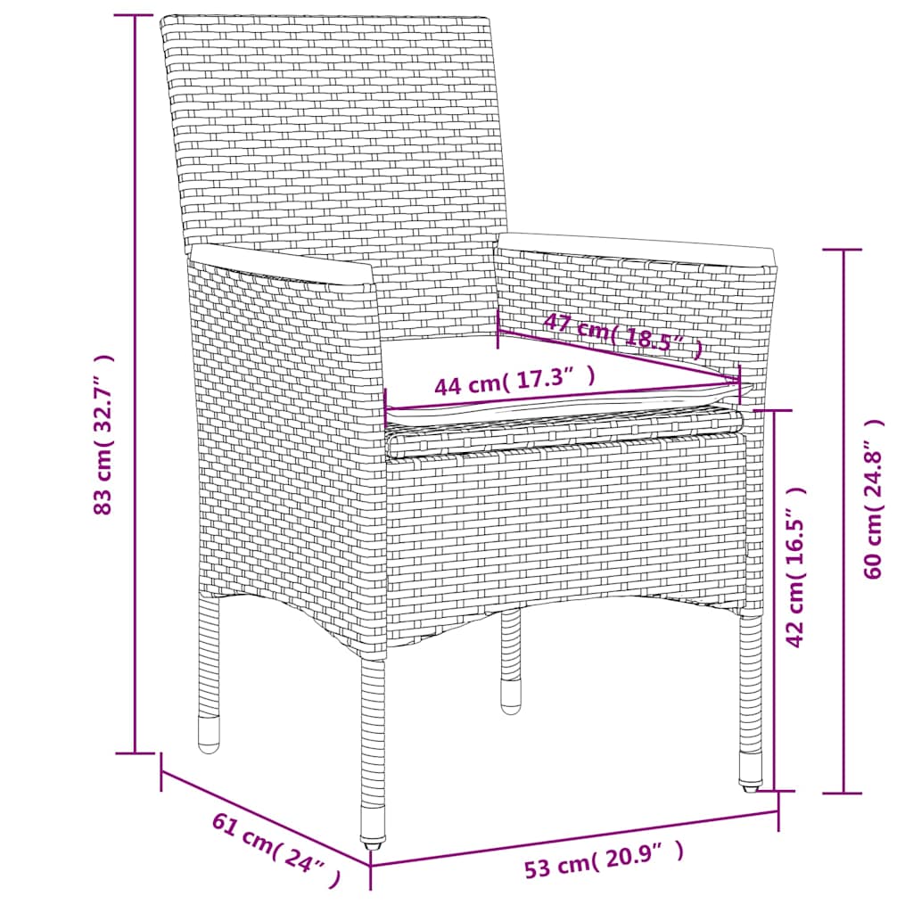 5-tlg. Garten-Essgruppe mit Kissen Schwarz Poly Rattan und Glas
